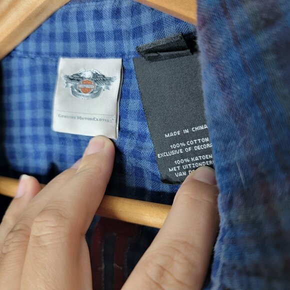 Harley Davidson Small Blue Long Sleeve Button Down Embroidered Back Shirt‎ S - Picture 6 of 6
